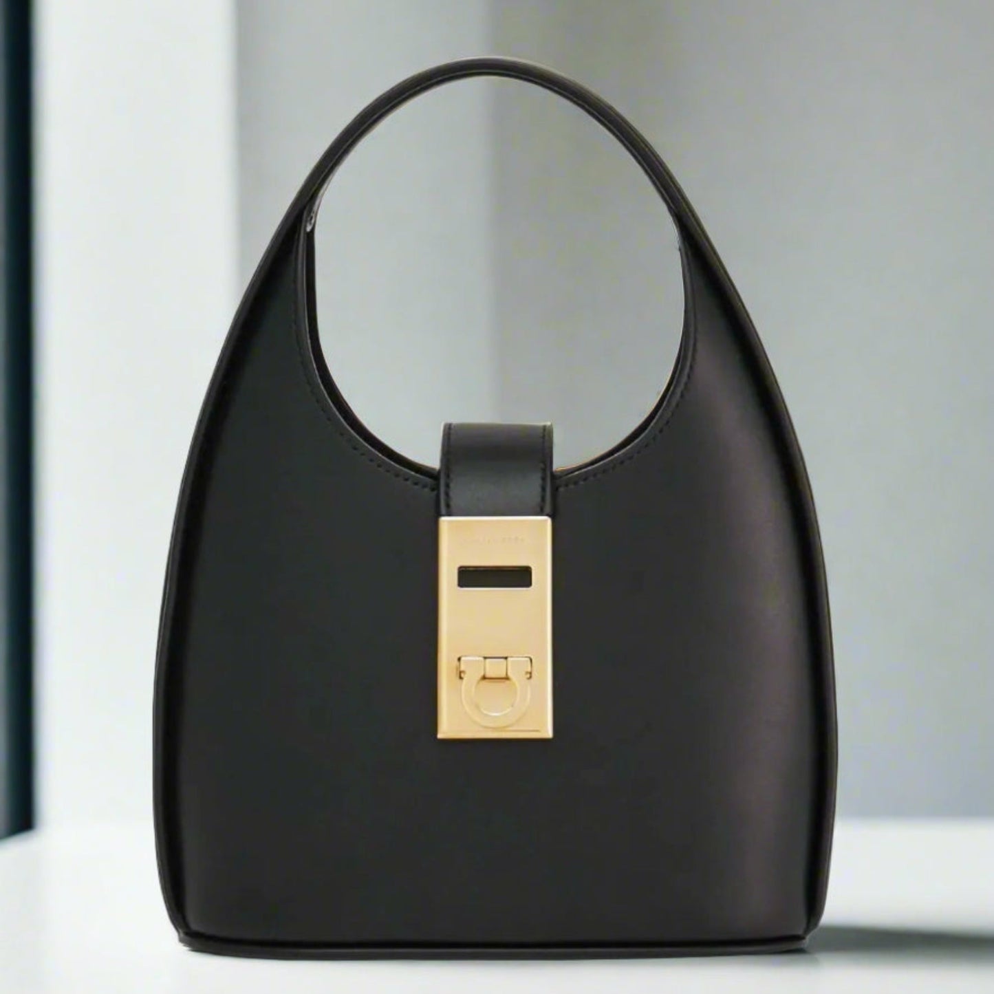 Ferragamo Mini Hobo Leather Shoulder Bag in Cedar Brown