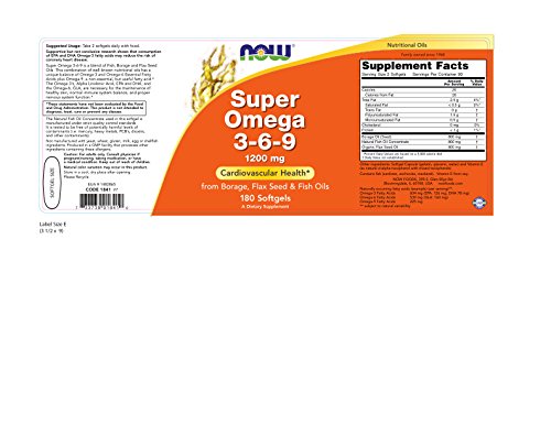 NOW Foods Super Omega 3-6-9 Softgels 1200 mg – Heart, Brain & Skin (180 Count)