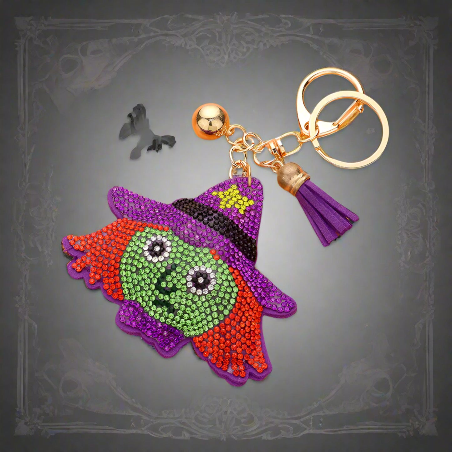 Sparkling Halloween Witch Keychain Bag Charm with Tassel