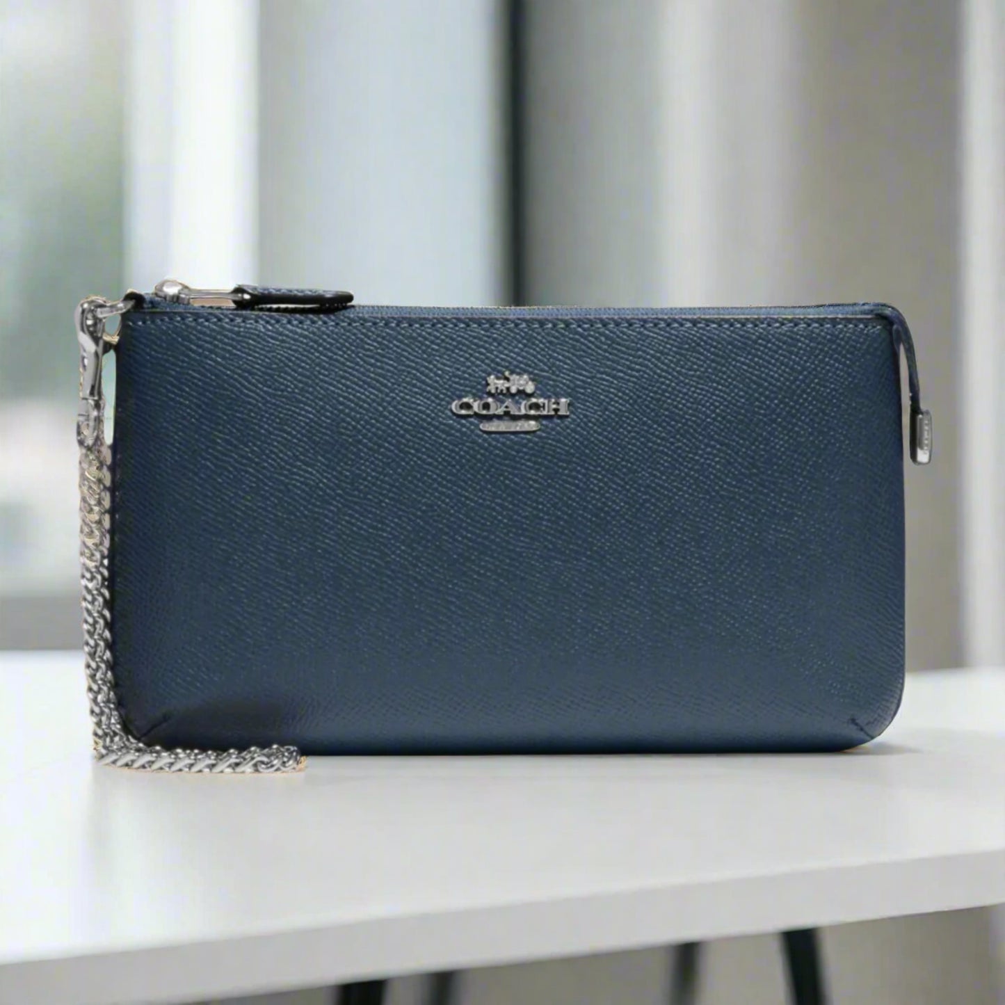 Coach Crossgrain Leather Wristlet w Chain