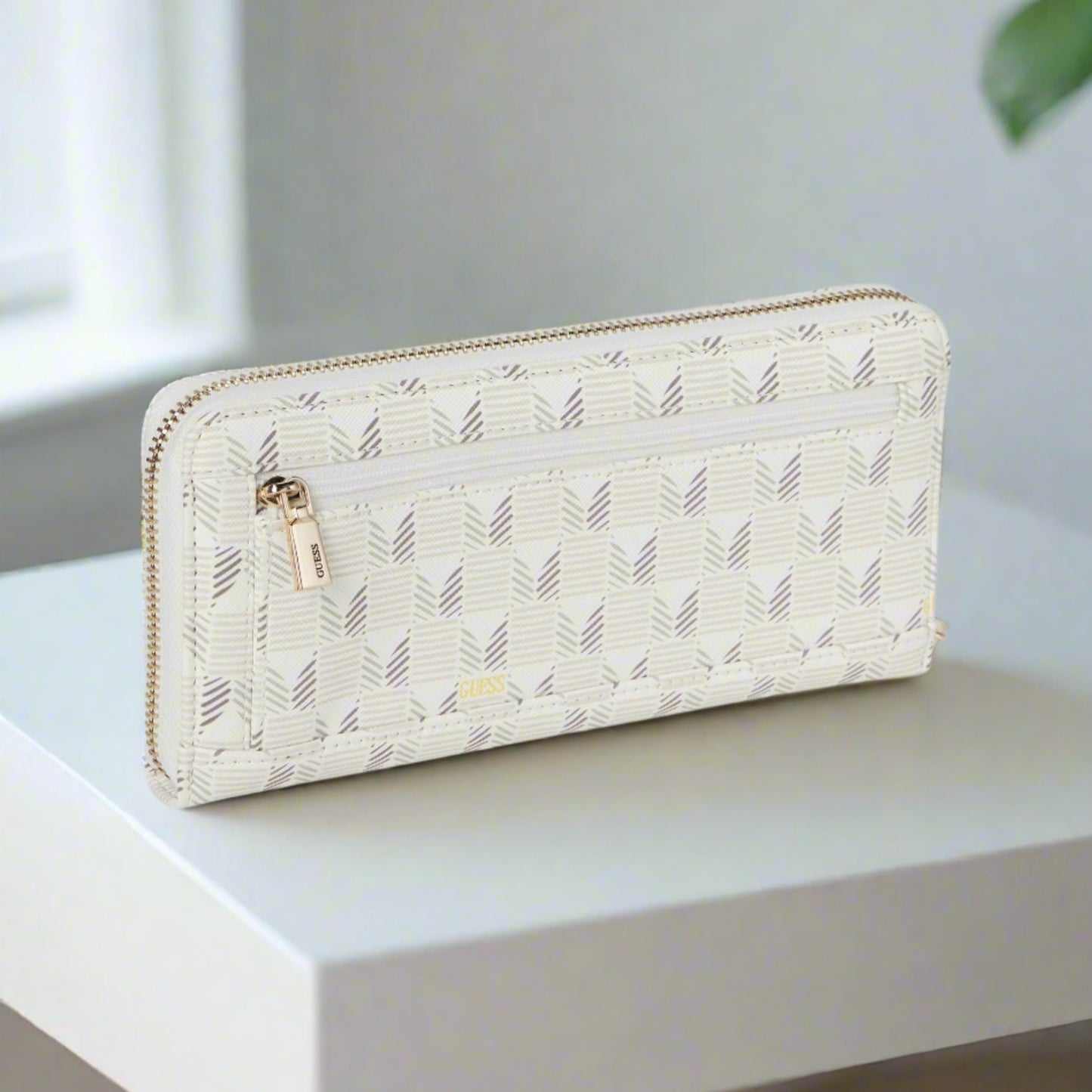 GUESS G Wave Large Zip Around Wallet, Stone Logo