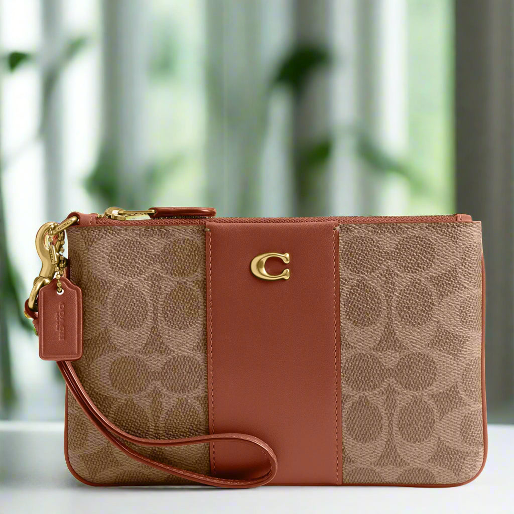 Coach Small Wristlet – Signature Canvas & Leather