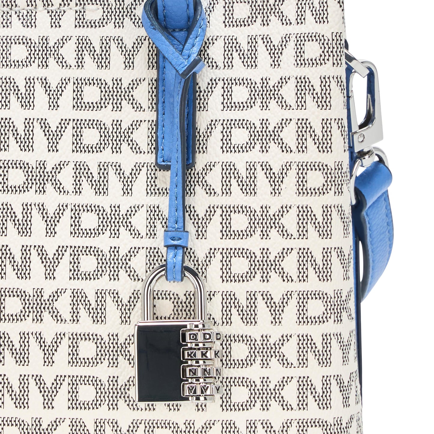 DKNY Farah Logo Crossbody Satchel with Padlock Charm, Marshmlow/Sky