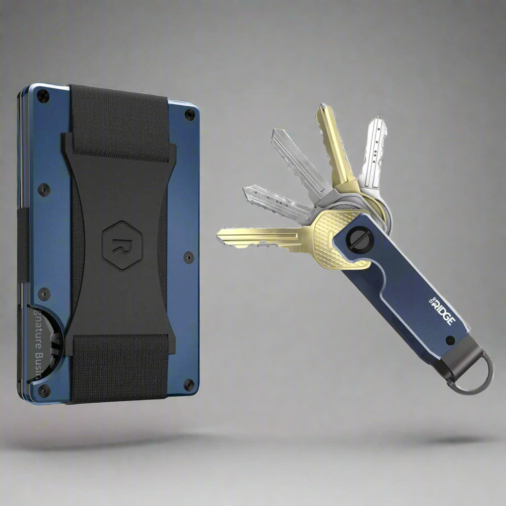 The Ridge Secure Essentials Bundle – Minimalist RFID-Blocking Slim Wallet - blue