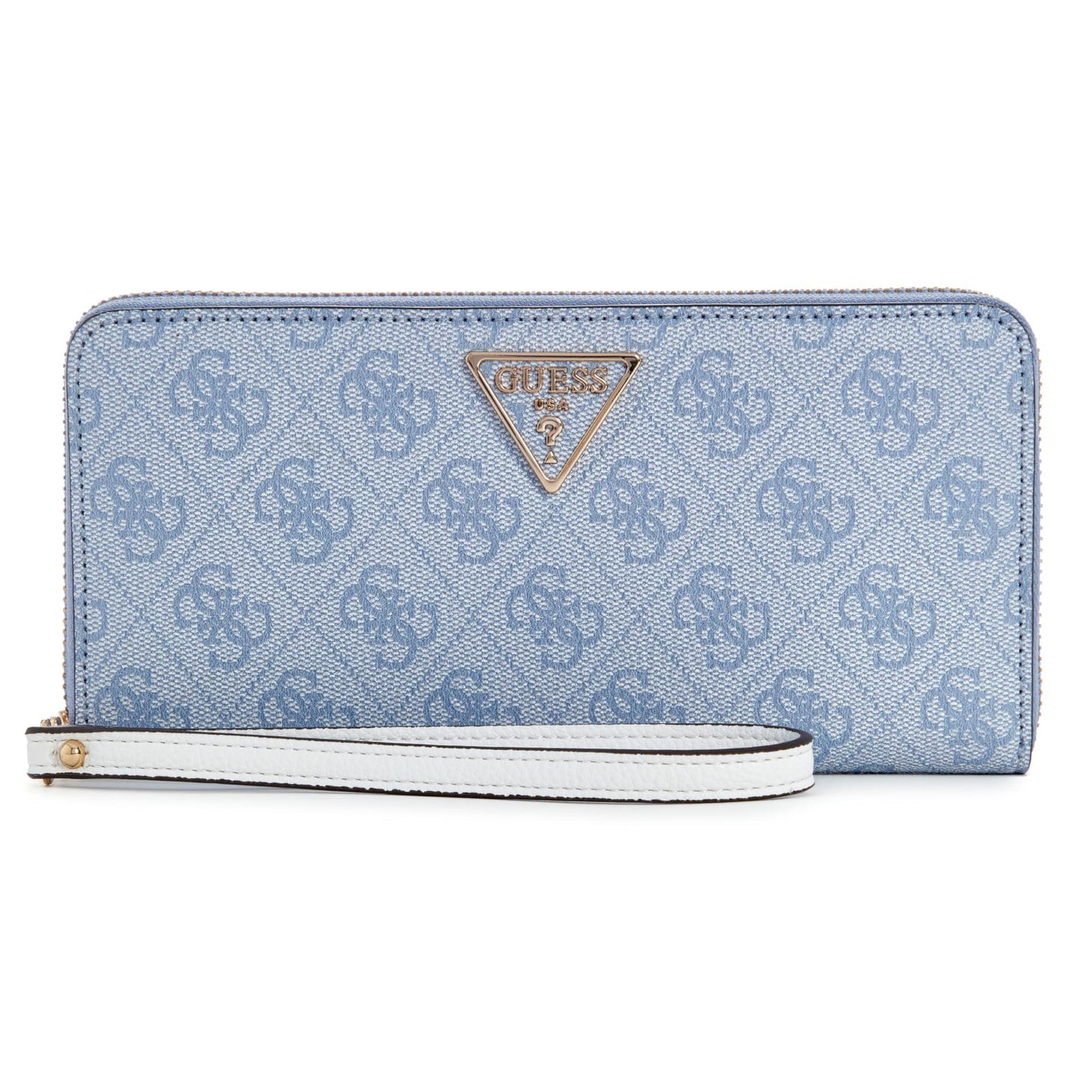 Ví GUESS Laurel Dáng Dài Khóa Kéo – Màu Light Blue Logo