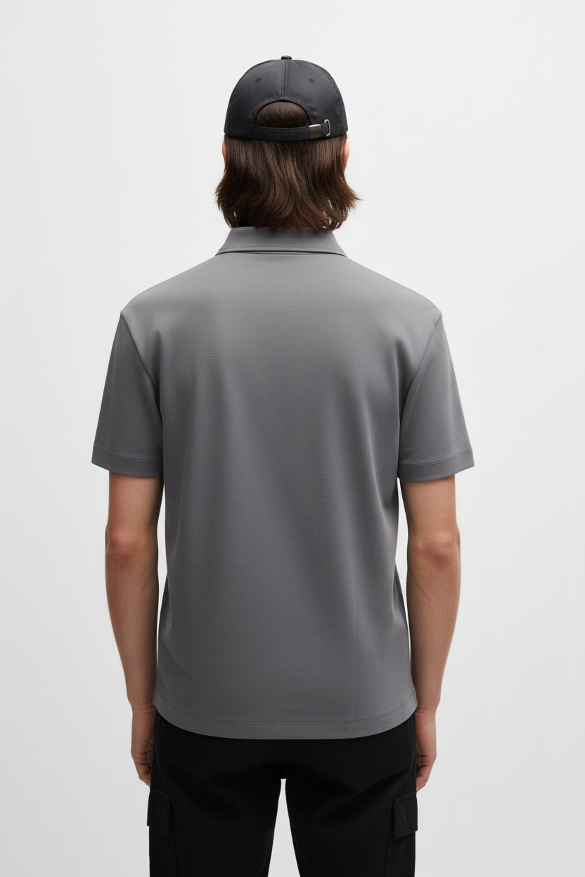 Men's Light Grey Interlock Cotton Polo Shirt with Stacked Logo