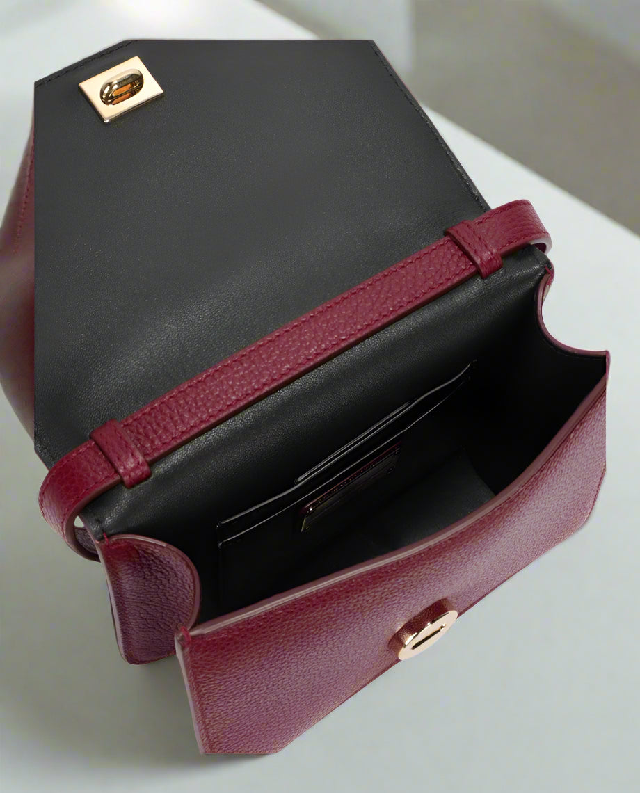 Ferragamo Vara Bow Burgundy Crossbody Bag with Gold Accents
