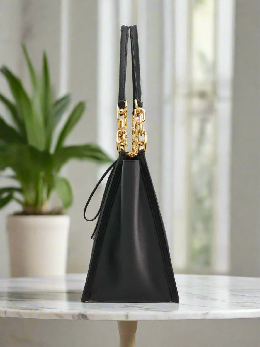Salvatore Ferragamo Black Calfskin Panelled Leather Tote Bag