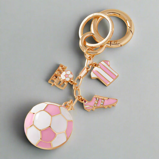 Stylish Pink Soccer Keychain Bag Charm with Team Emblem