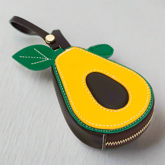 Faux Leather Avocado-Shaped Coin Purse Keychain with Zipper
