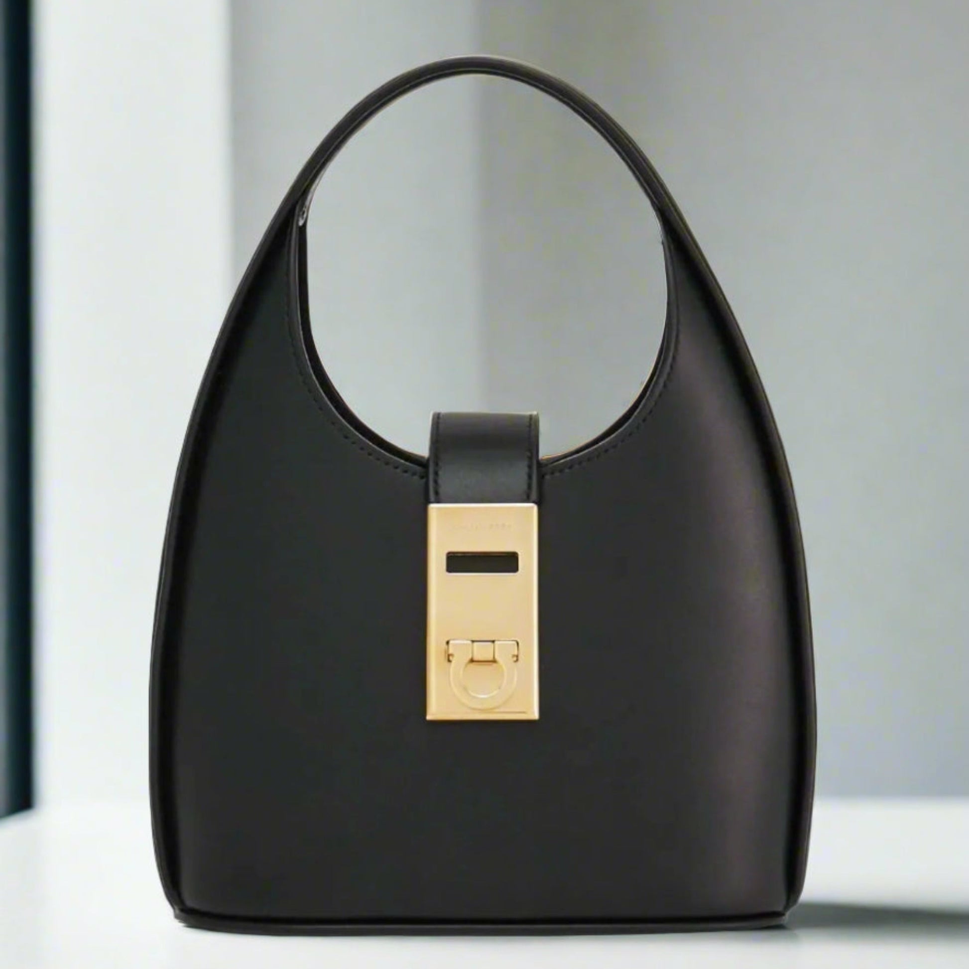 Ferragamo Mini Hobo Leather Shoulder Bag in Cedar Brown