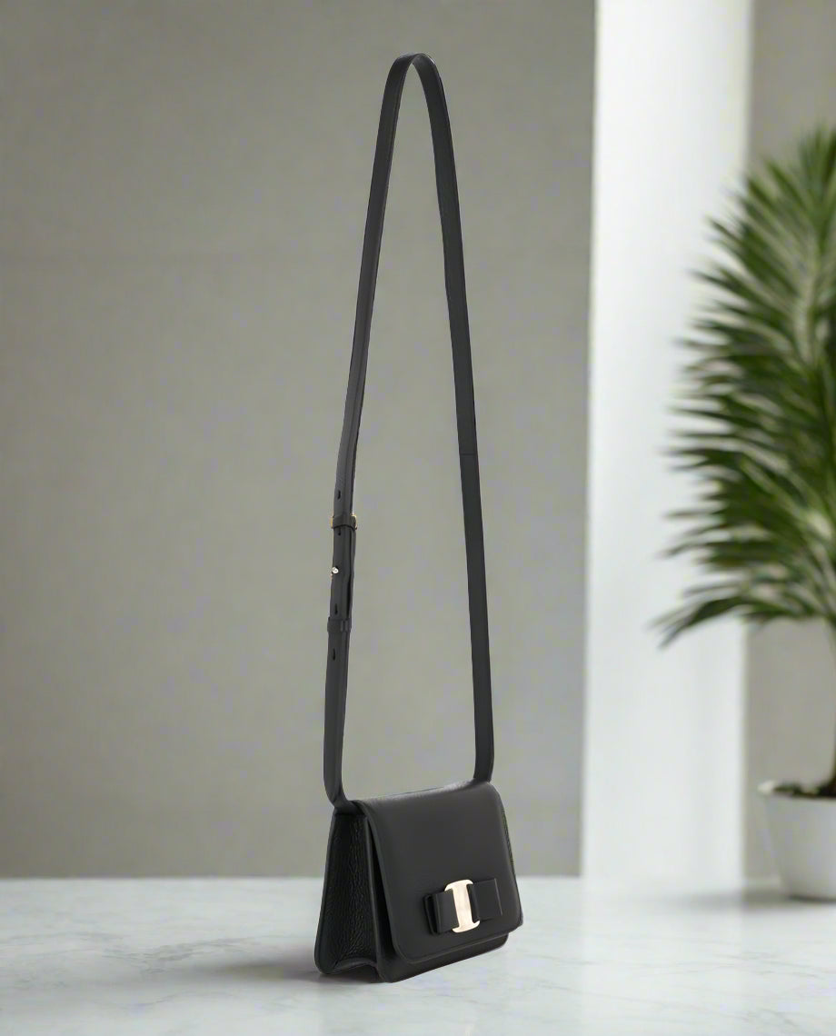 Salvatore Ferragamo Vara Bow Leather Crossbody Bag with Gold Hardware