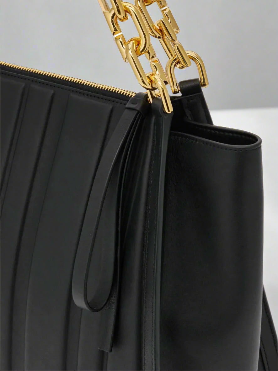 Salvatore Ferragamo Black Calfskin Panelled Leather Tote Bag