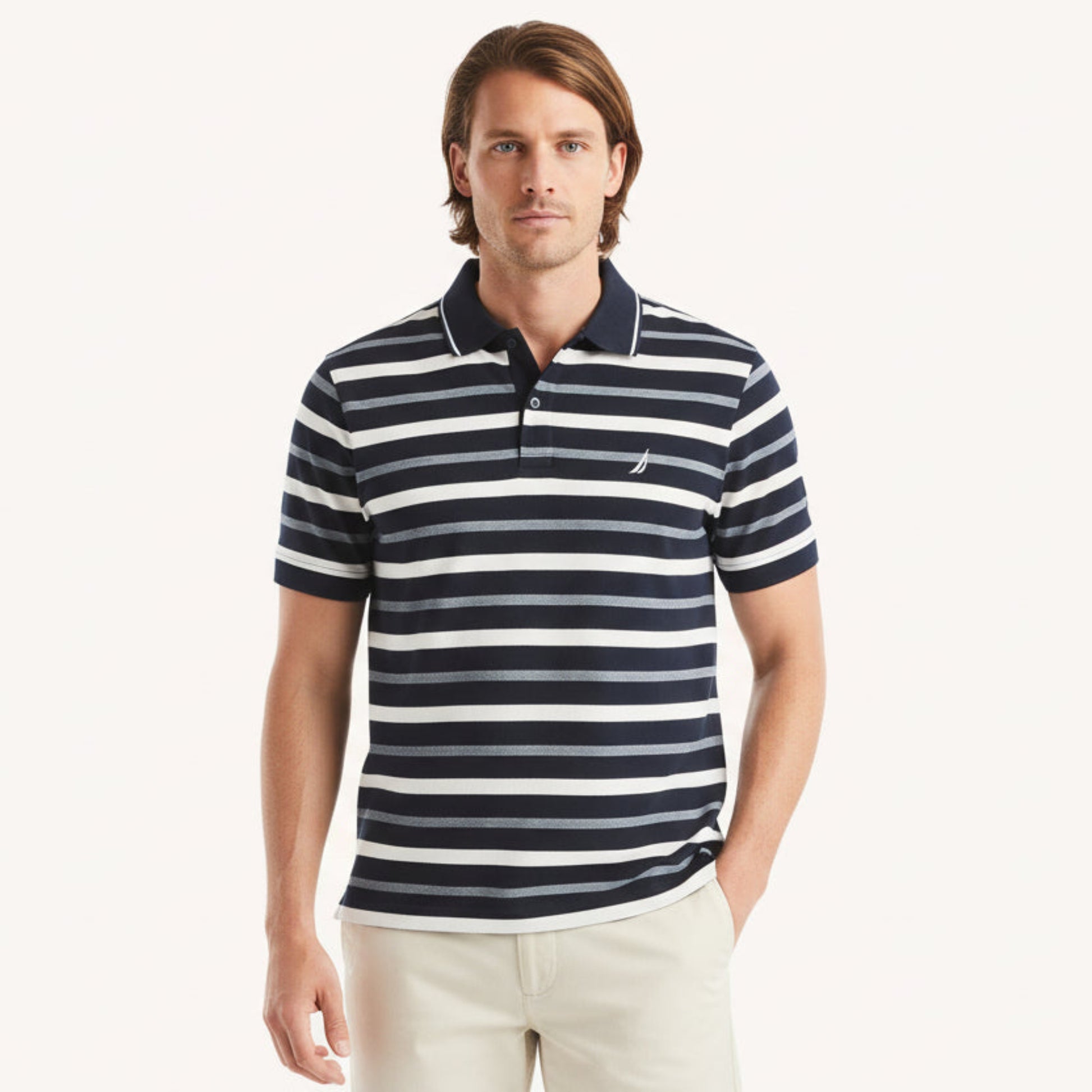 Nautica Men's Classic Striped Polo Shirt – Navy & White