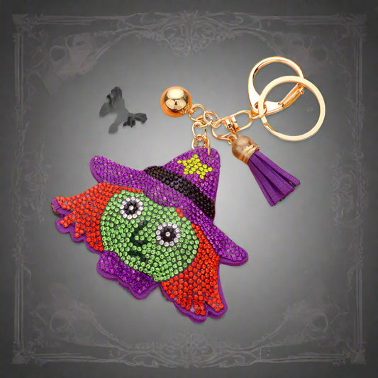 Sparkling Halloween Witch Keychain Bag Charm with Tassel