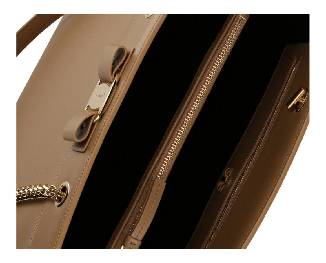 Salvatore Ferragamo Brown Vara Bow Smooth Leather Tote Bag