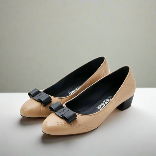 Salvatore Ferragamo Beige Lambskin Ornament Pump Women's Luxury Heels