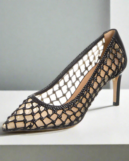 Ferragamo Ilary N70 Black Mesh Leather Ultra-High Heel Pump