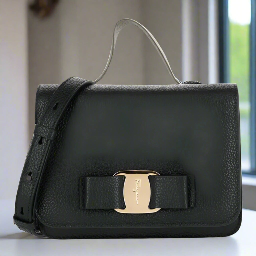 Salvatore Ferragamo Vara Bow Leather Crossbody Bag with Gold Hardware