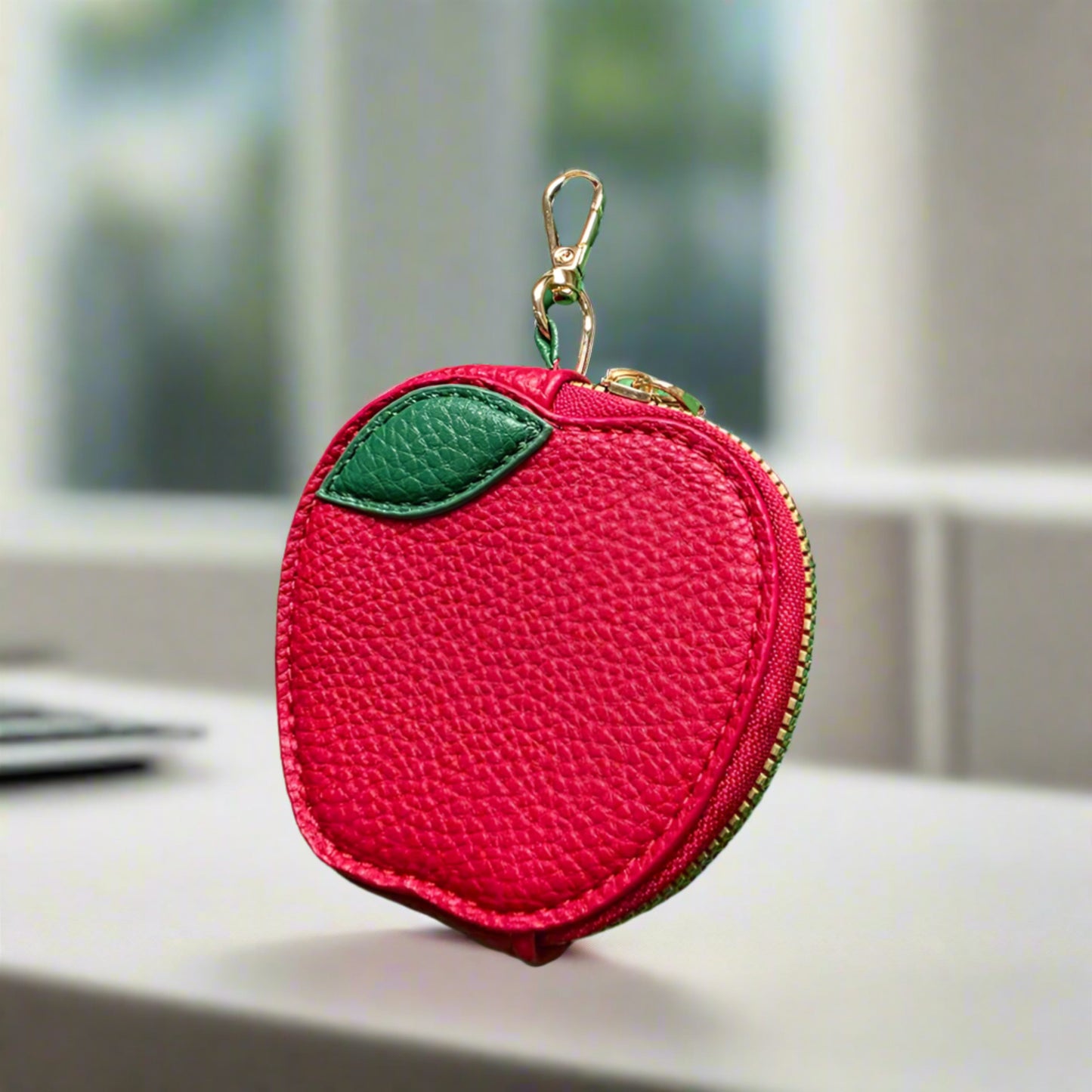 Stylish Faux Leather Apple Keychain Coin Purse Bag Charm