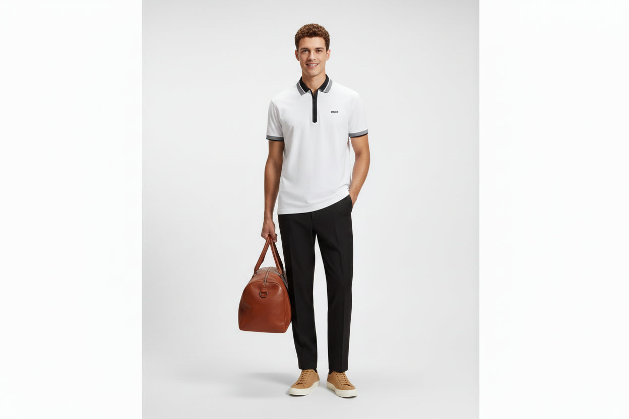 BOSS Cotton Piqué Polo Shirt with Zip Placket