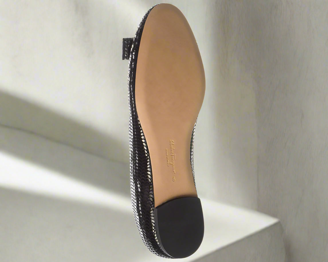Ferragamo Varina Black Sequin Suede Flat Luxury Women's Shoes
