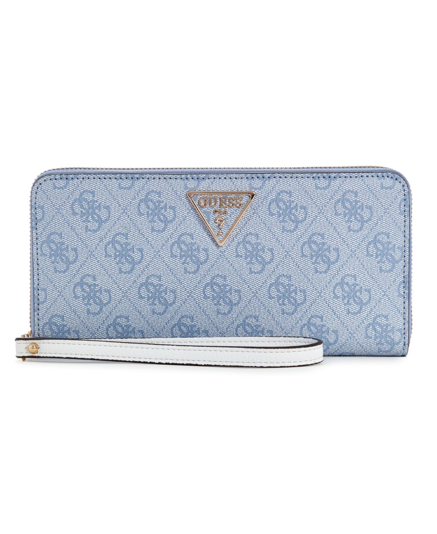 Ví GUESS Laurel Dáng Dài Khóa Kéo – Màu Light Blue Logo