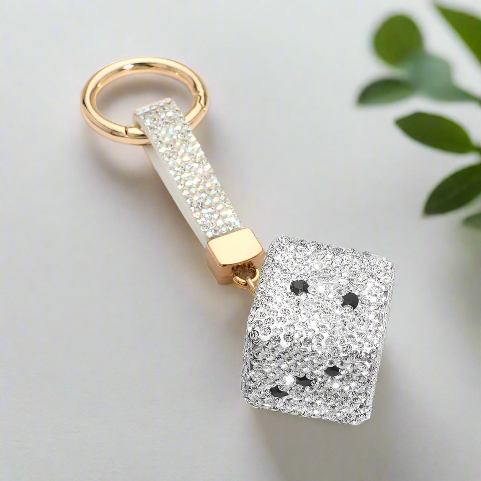 Sparkling Bling Dice Keychain Bag Charm with Rhinestone Accents