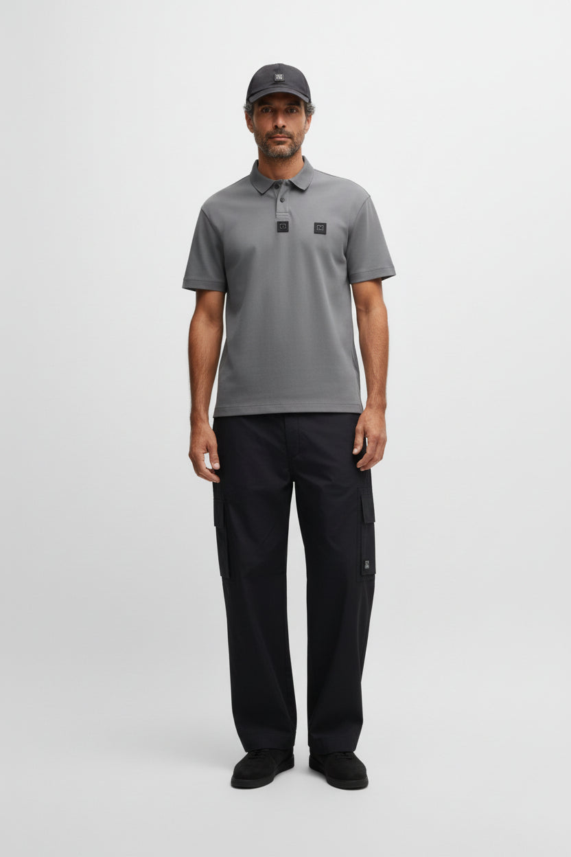 Men's Light Grey Interlock Cotton Polo Shirt with Stacked Logo