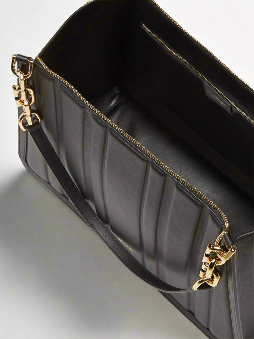 Salvatore Ferragamo Black Calfskin Panelled Leather Tote Bag