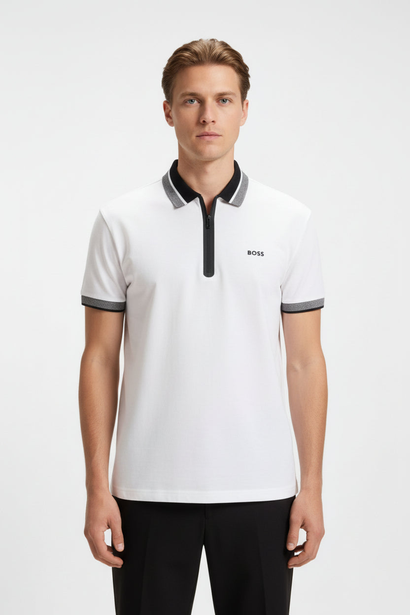 BOSS Cotton Piqué Polo Shirt with Zip Placket