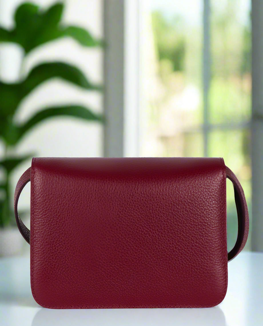 Ferragamo Vara Bow Burgundy Crossbody Bag with Gold Accents