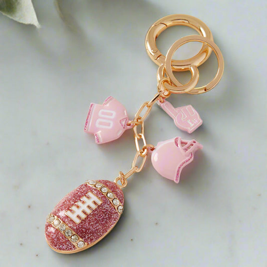 Glitter Football Keychain Bag Charm with Mini Jersey