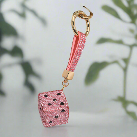 Sparkling Bling Dice Keychain Bag Charm with Rhinestone Accents