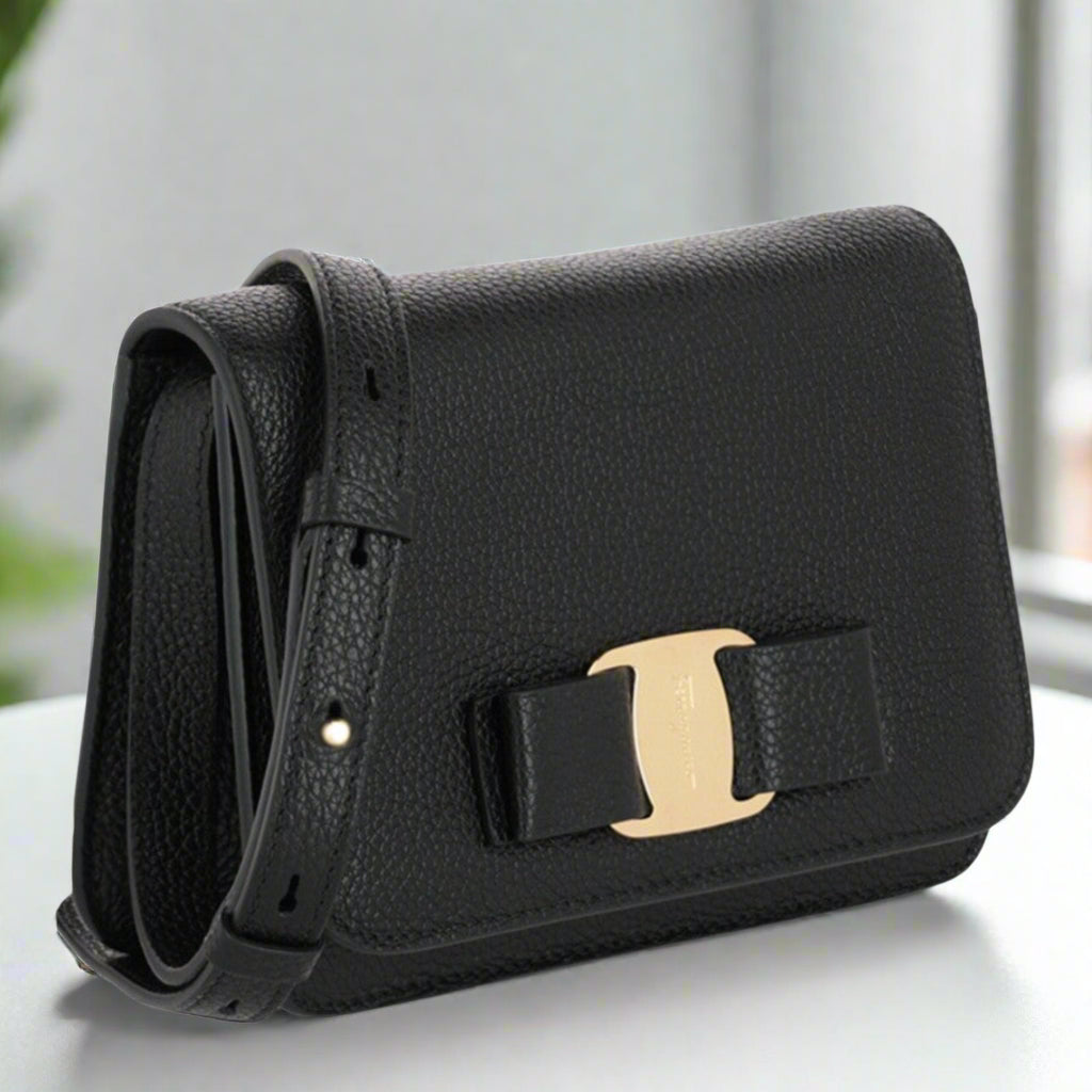 Salvatore Ferragamo Vara Bow Leather Crossbody Bag with Gold Hardware