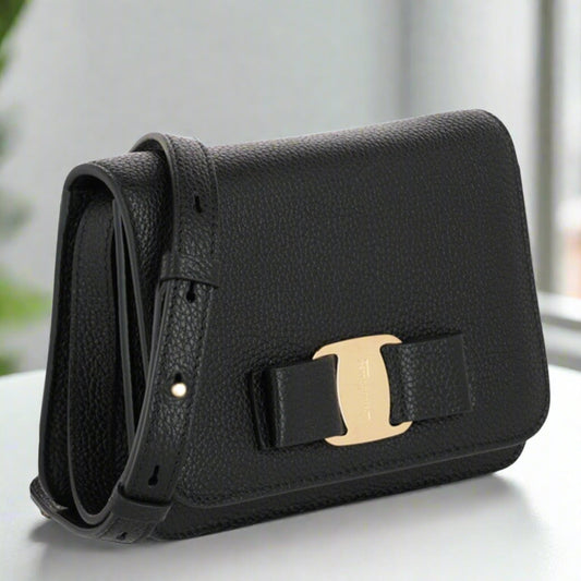 Salvatore Ferragamo Vara Bow Leather Crossbody Bag with Gold Hardware