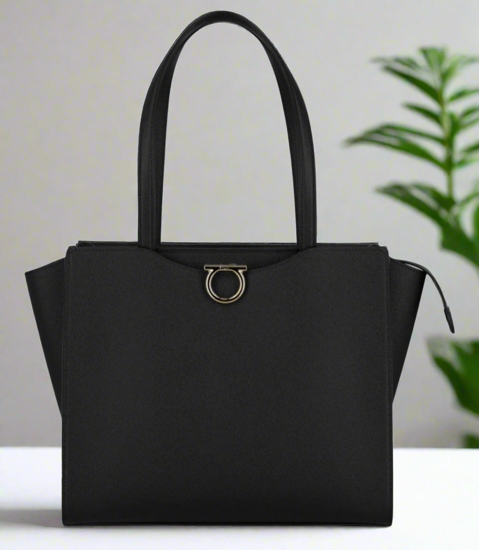 Gemini Leather Shoulder Bag Italian Calfskin Structured Gold‑Hardware Tote
