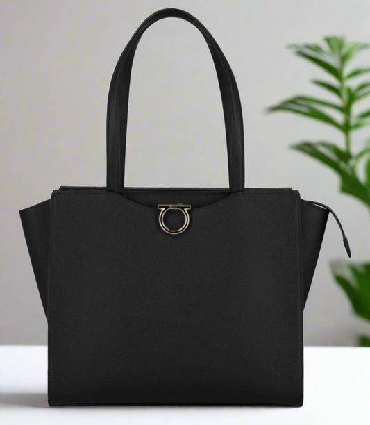 Gemini Leather Shoulder Bag Italian Calfskin Structured Gold‑Hardware Tote
