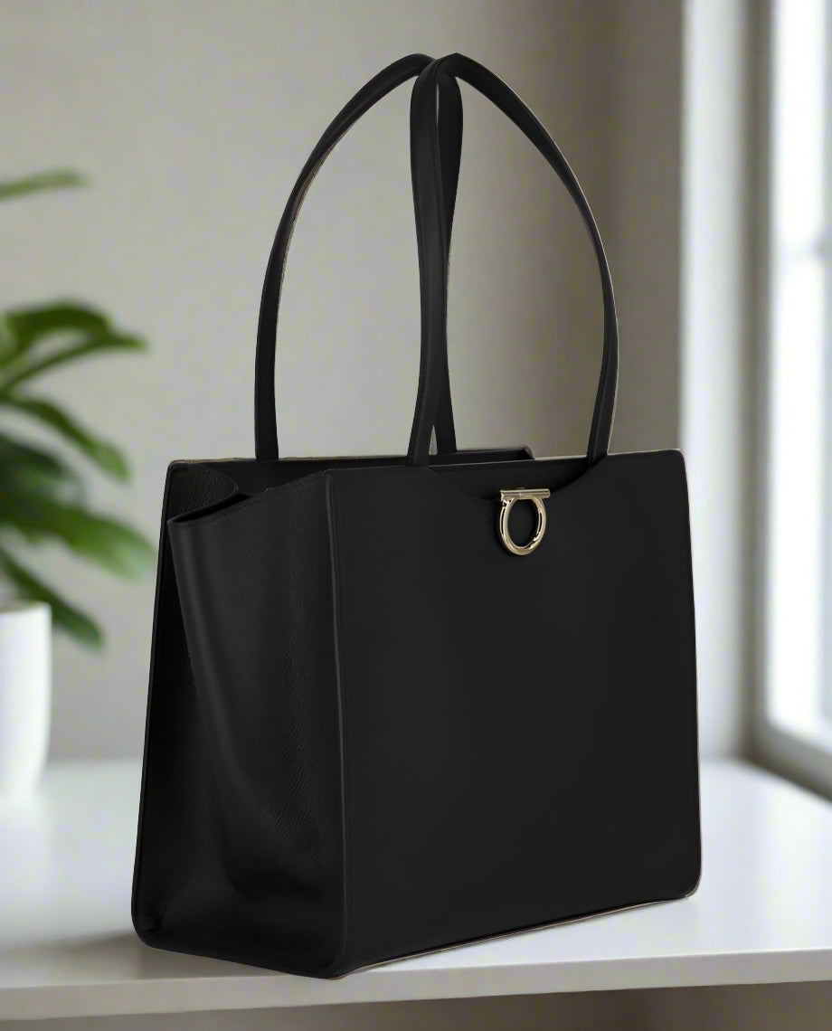Gemini Leather Shoulder Bag Italian Calfskin Structured Gold‑Hardware Tote