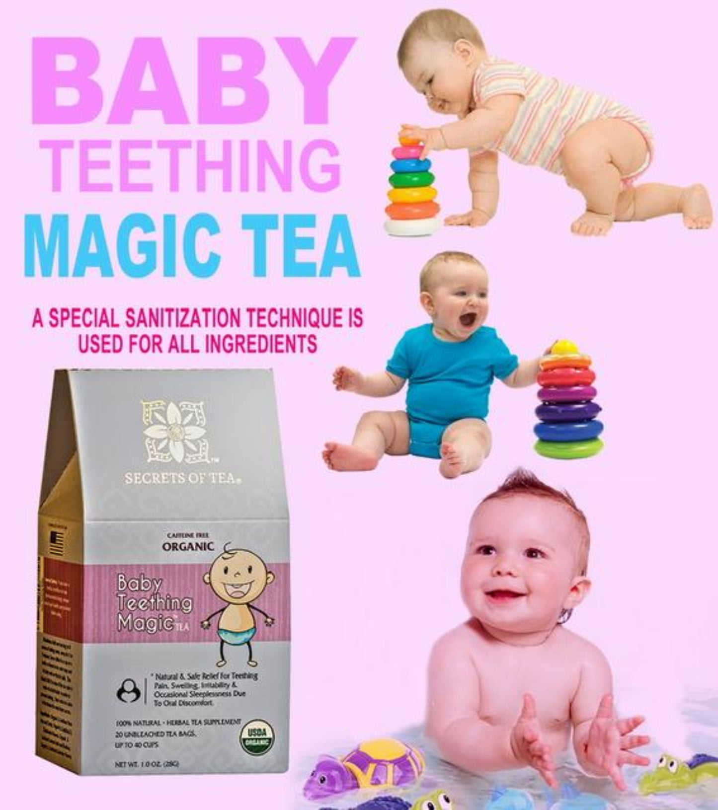 Baby Teething Magic Tea – Organic Relief for Teething & Gas – 20 Bags