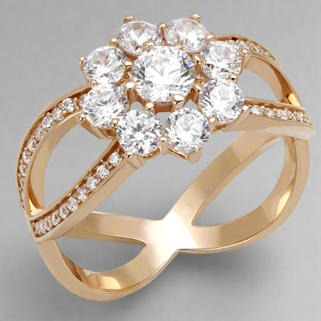 Rose Gold 925 Sterling Silver Ring with AAA CZ – TS586 Clear Crystal