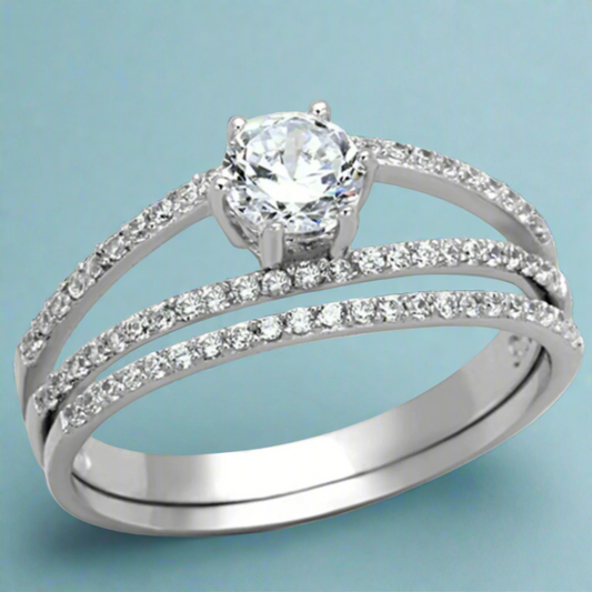 Rhodium 925 Sterling Silver Ring with AAA Grade CZ  in Clear