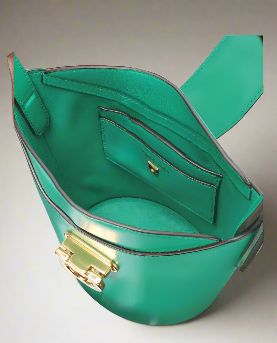 Ferragamo Small Trifolio Green Calfskin Elegant Shoulder Bag