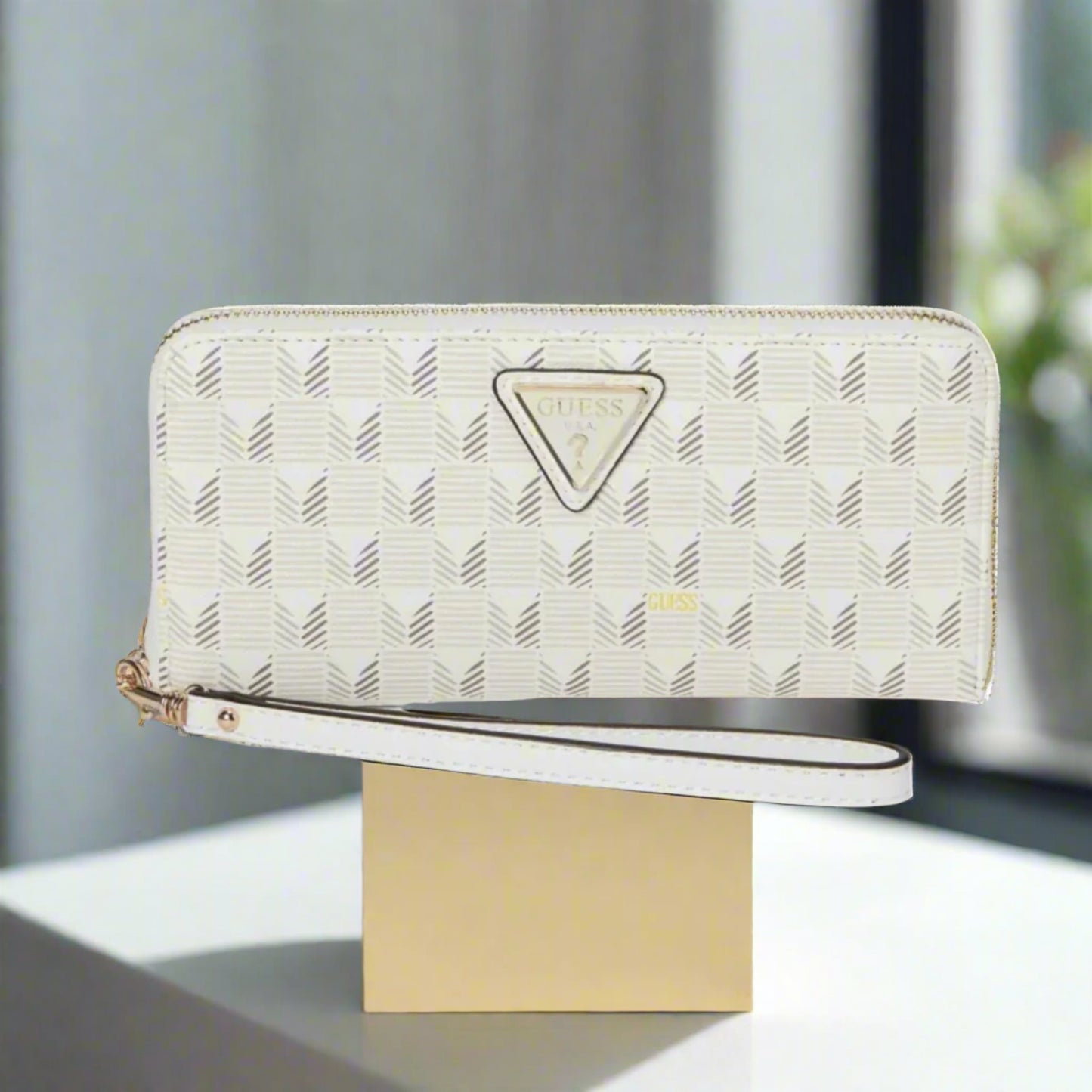 GUESS G Wave Large Zip Around Wallet, Stone Logo