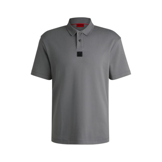 Men's Light Grey Interlock Cotton Polo Shirt with Stacked Logo