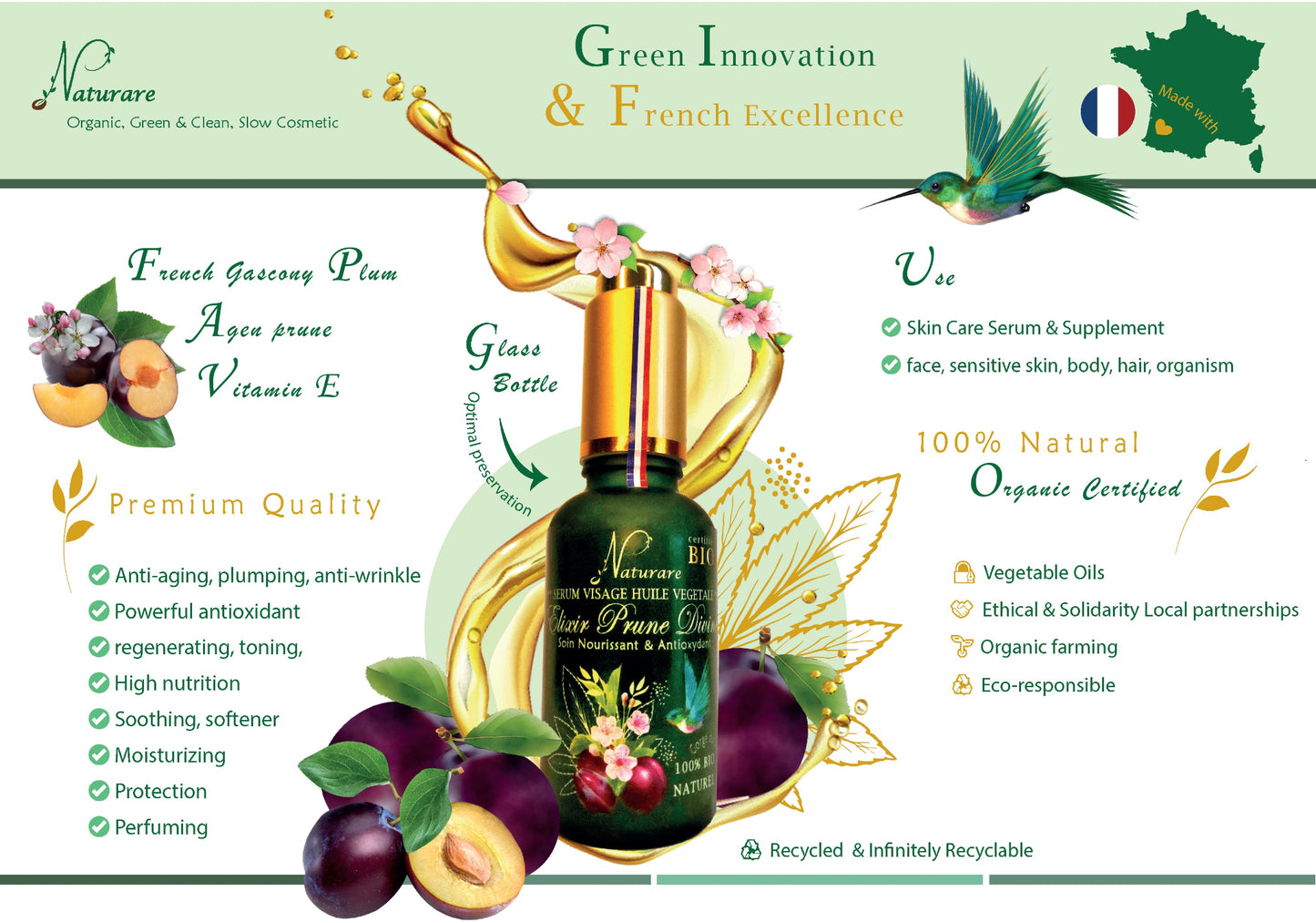 Divin Plum Facial Oil – For Dry, Sensitive & Mature Skin – Made in France
