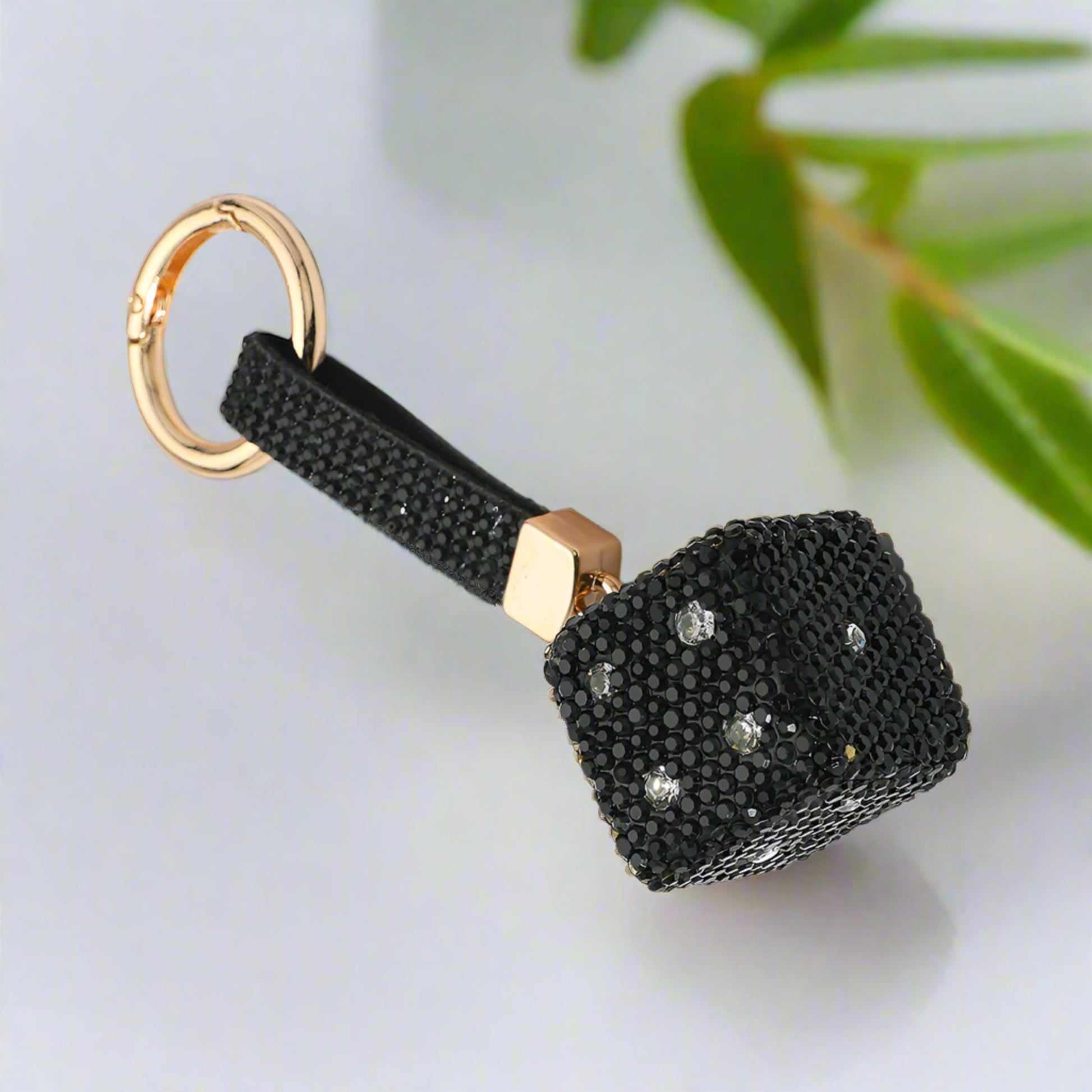 Sparkling Bling Dice Keychain Bag Charm with Rhinestone Accents