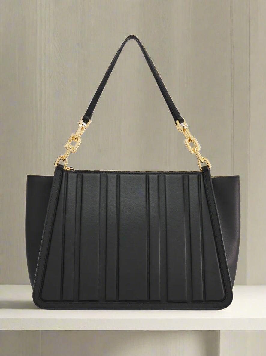 Salvatore Ferragamo Black Calfskin Panelled Leather Tote Bag