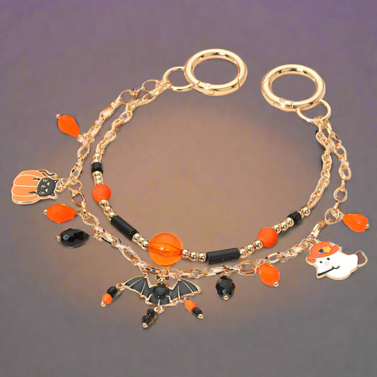 Spooky Halloween Bag Charm with Bat, Pumpkin, Ghost, Cat