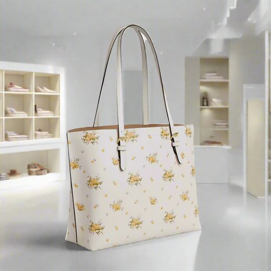 Coach Mollie Tote Bag With Floral Print – White